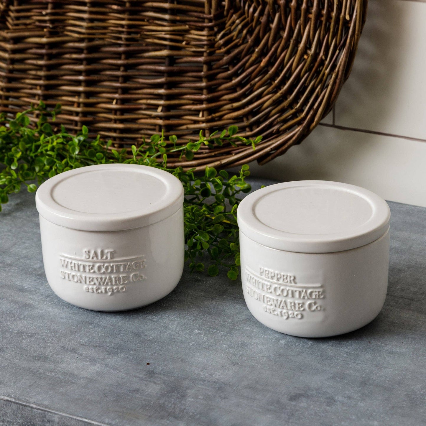 Audrey's - White Cottage Ceramic Salt And Pepper Cellar (Pair)