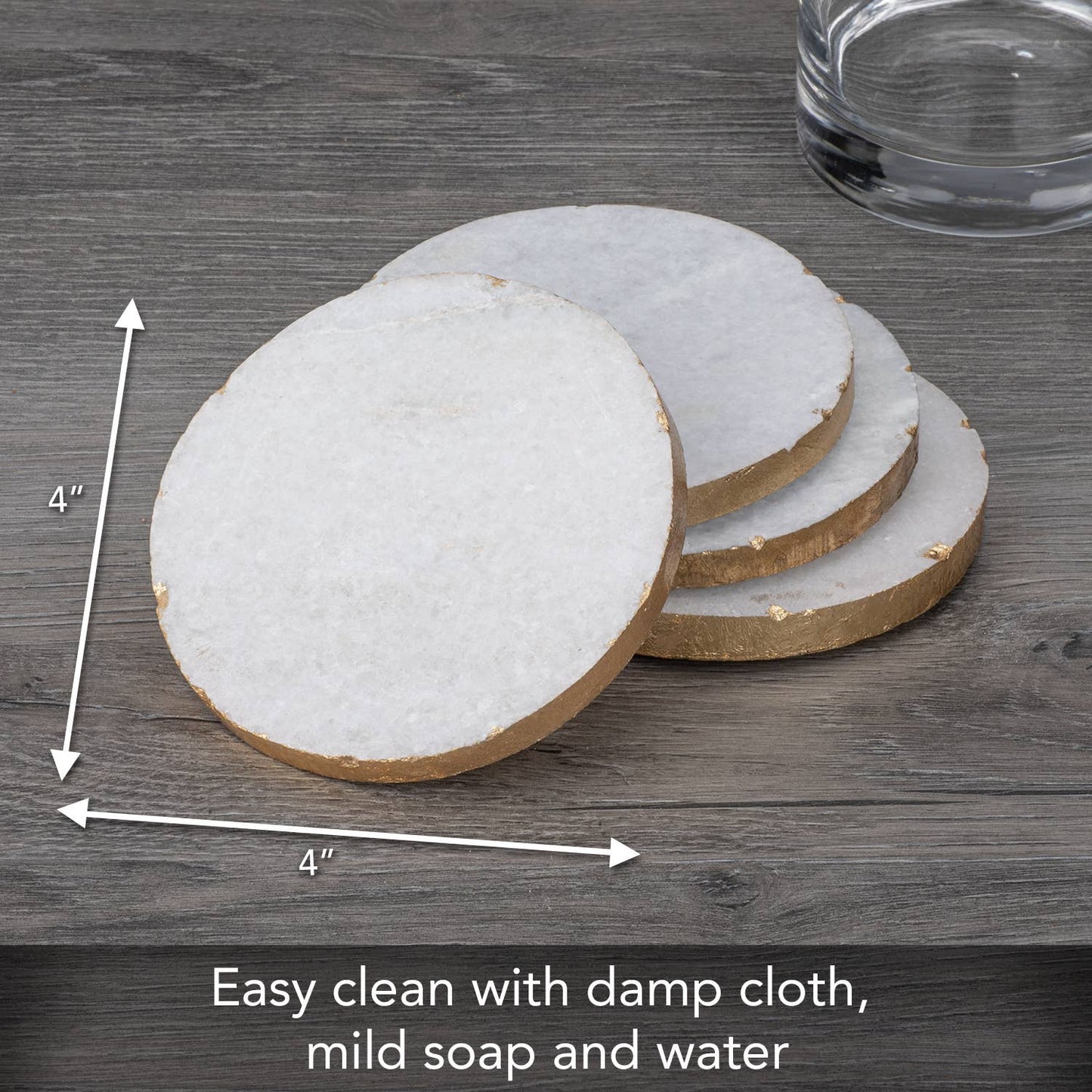 CounterArt/Highland Home/Thirstystone - Thirstystone 4pk Round White Marble w/ Gold Edges Coasters
