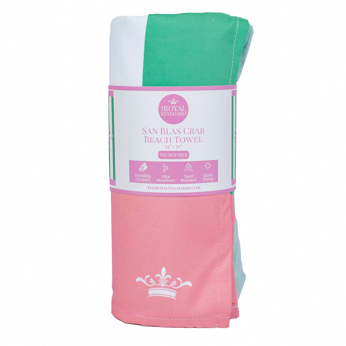 The Royal Standard - San Blas Crab Beach Towel   Emerald/Pink   34x70
