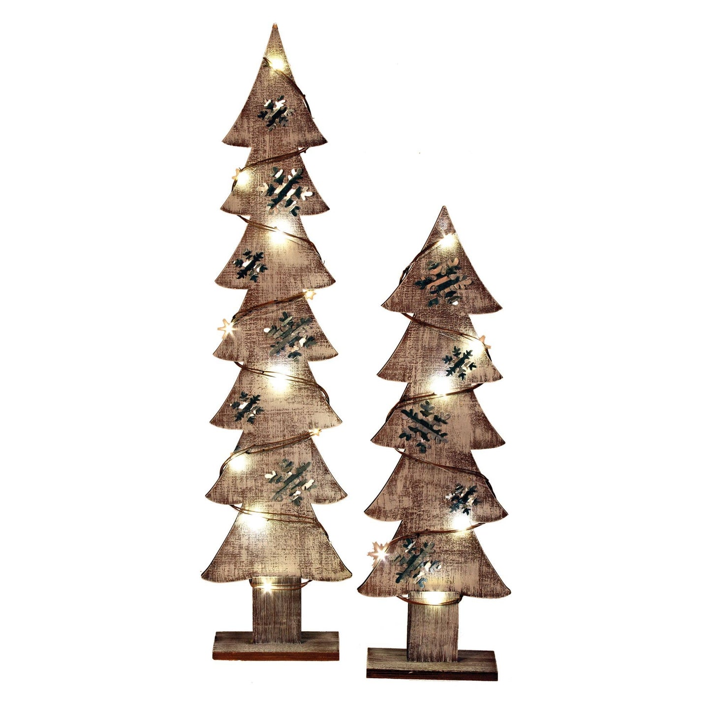 Lg Wood/Galvanized Snowflake Tree w/LED Light