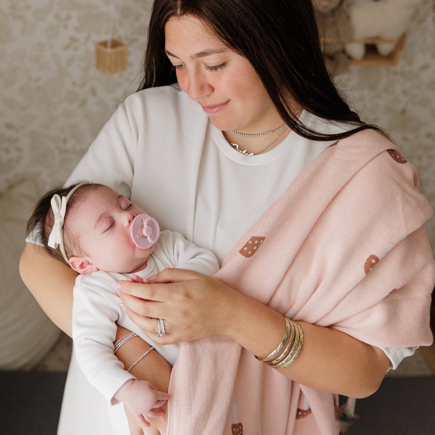 Bleu La La - 100% Luxury Cotton Swaddle Receiving Baby Blanket - Mushroom