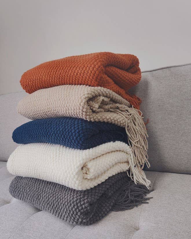 Knit Textured 50"x60" Throw Blanket with Fringe