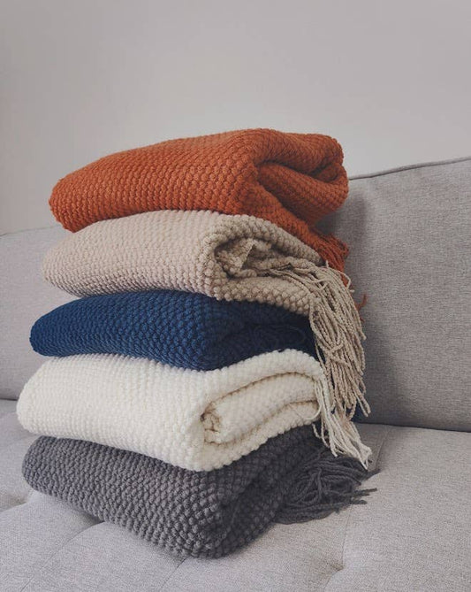 Knit Textured 50"x60" Throw Blanket with Fringe
