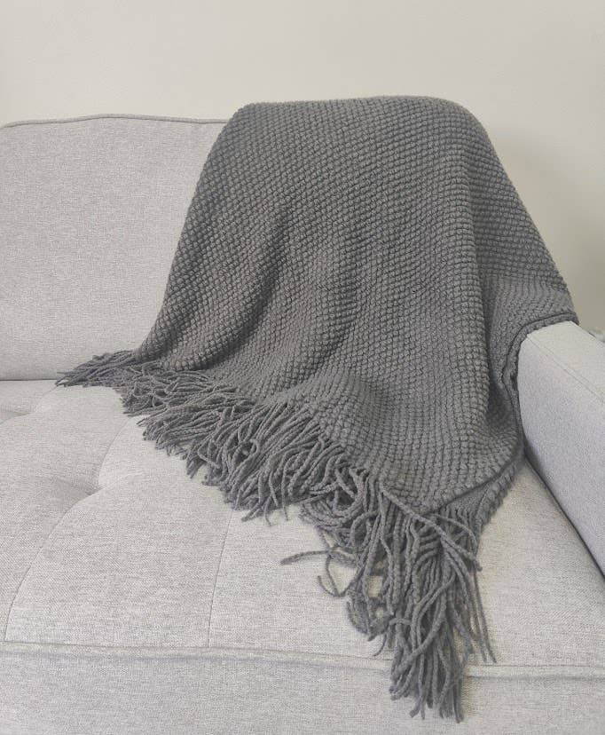 Knit Textured 50"x60" Throw Blanket with Fringe