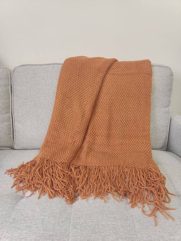 Knit Textured 50"x60" Throw Blanket with Fringe