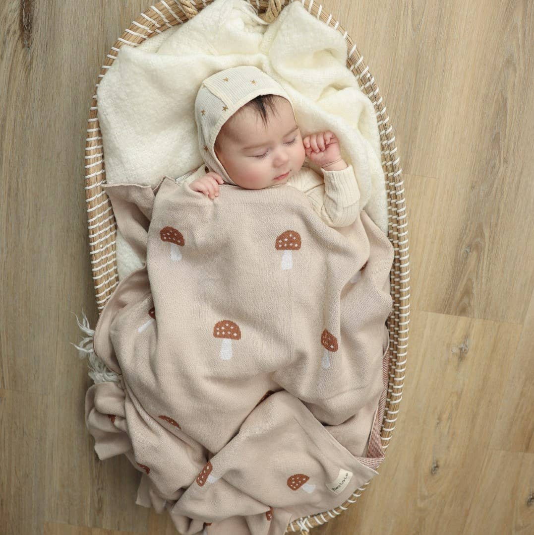 Bleu La La - 100% Luxury Cotton Swaddle Receiving Baby Blanket - Mushroom
