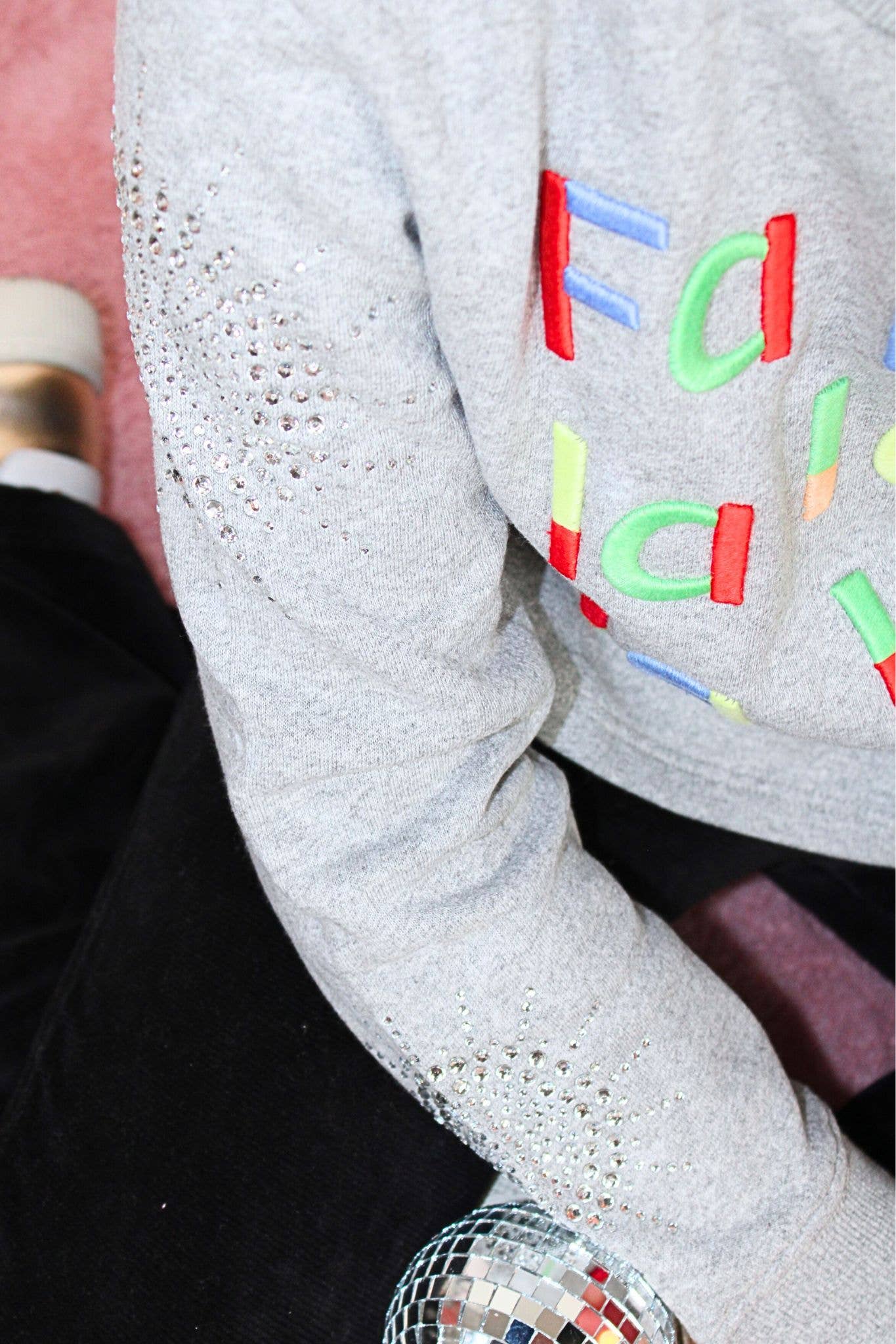 Paper Flower - Fa la la embroidery and rhinestone graphic sweatshirt