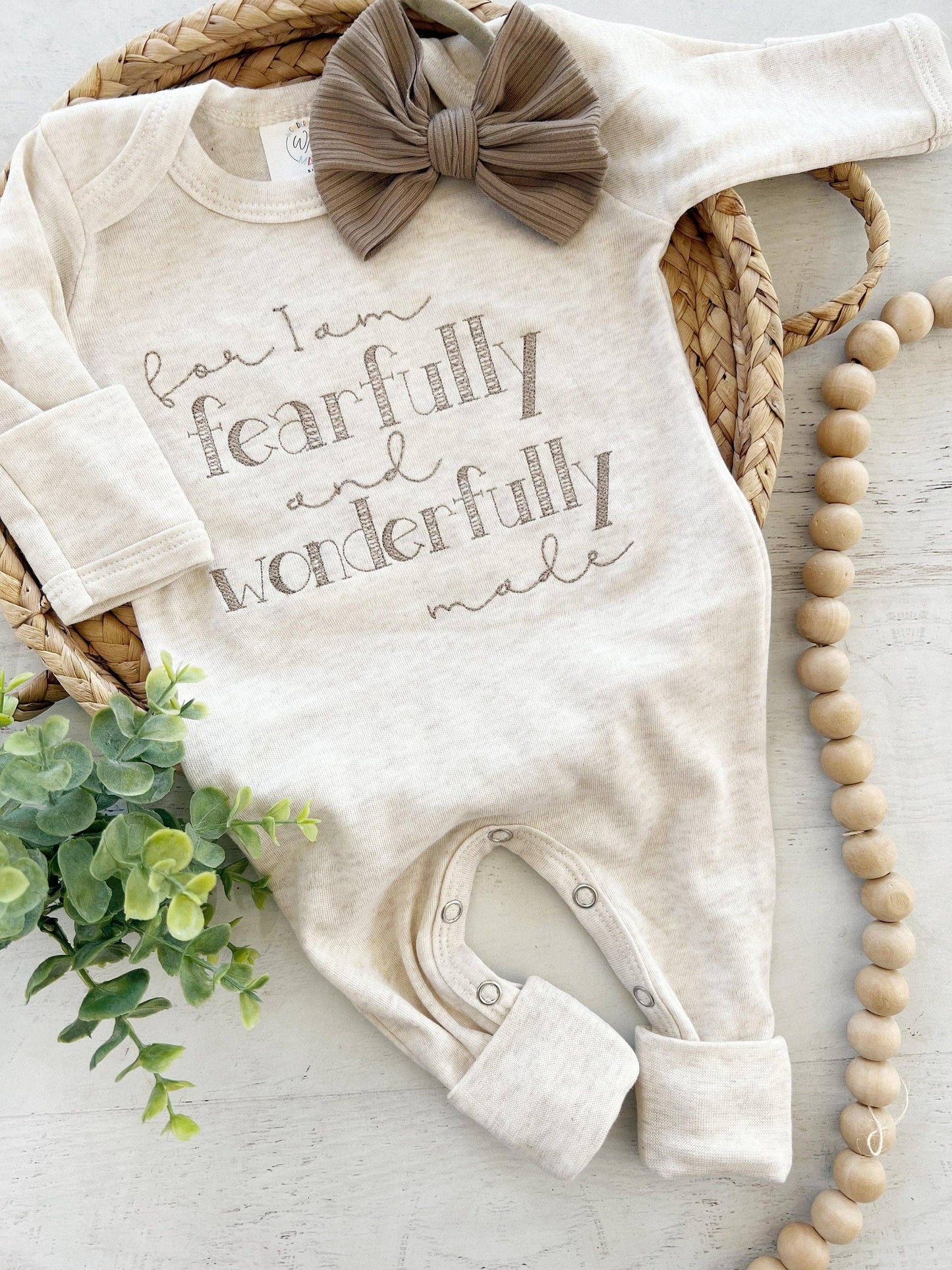Wonderfully Made - Baby Romper | Fearfully and Wonderfully Made - Taupe/Oatmeal
