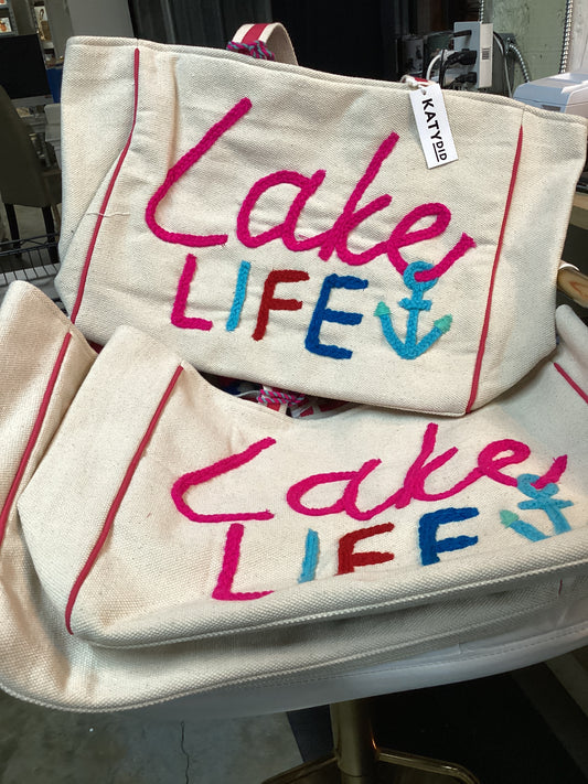 Lake Life Canvas Woven Tote Bag