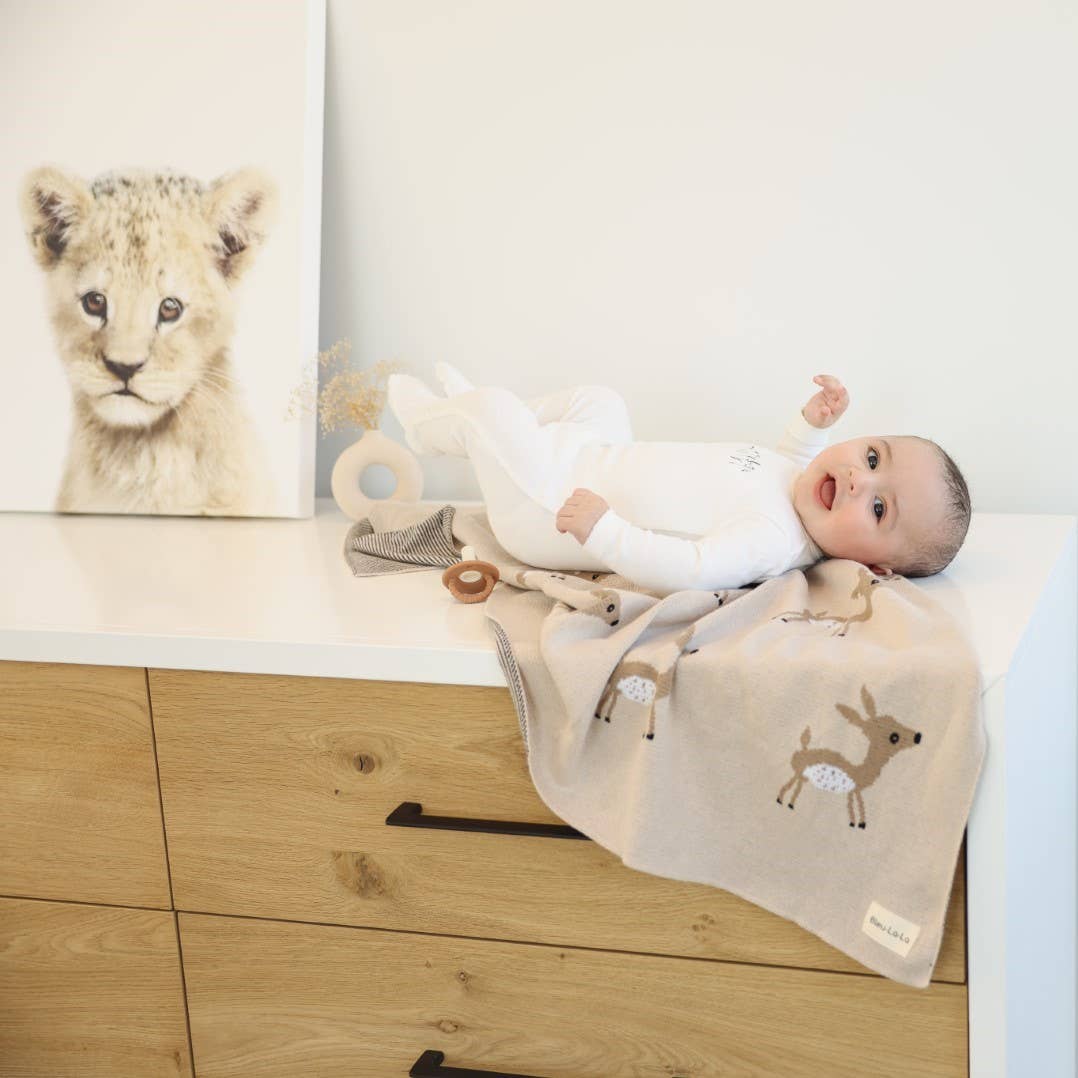 Bleu La La - 100% Luxury Cotton Receiving Swaddle Baby Blanket - Deer