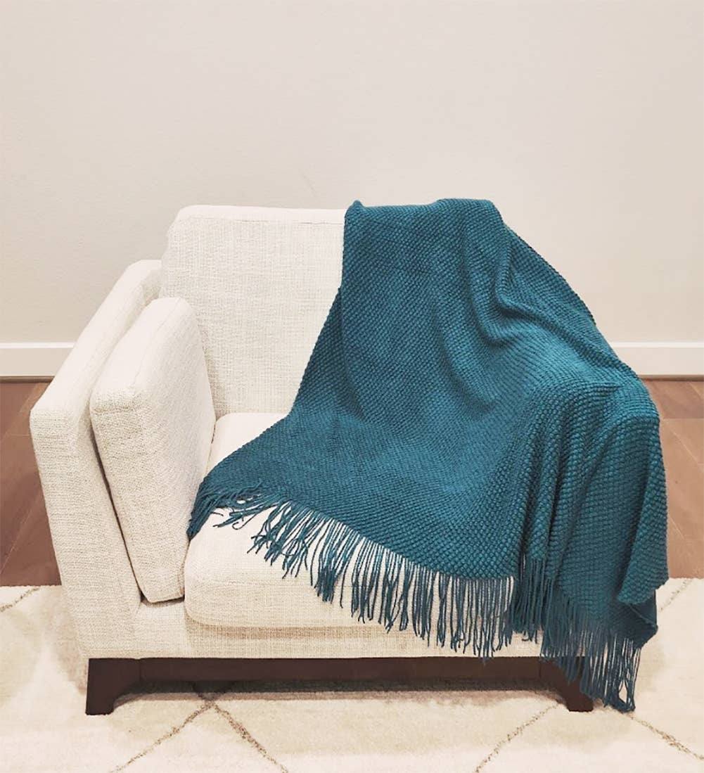 Knit Textured 50"x60" Throw Blanket with Fringe