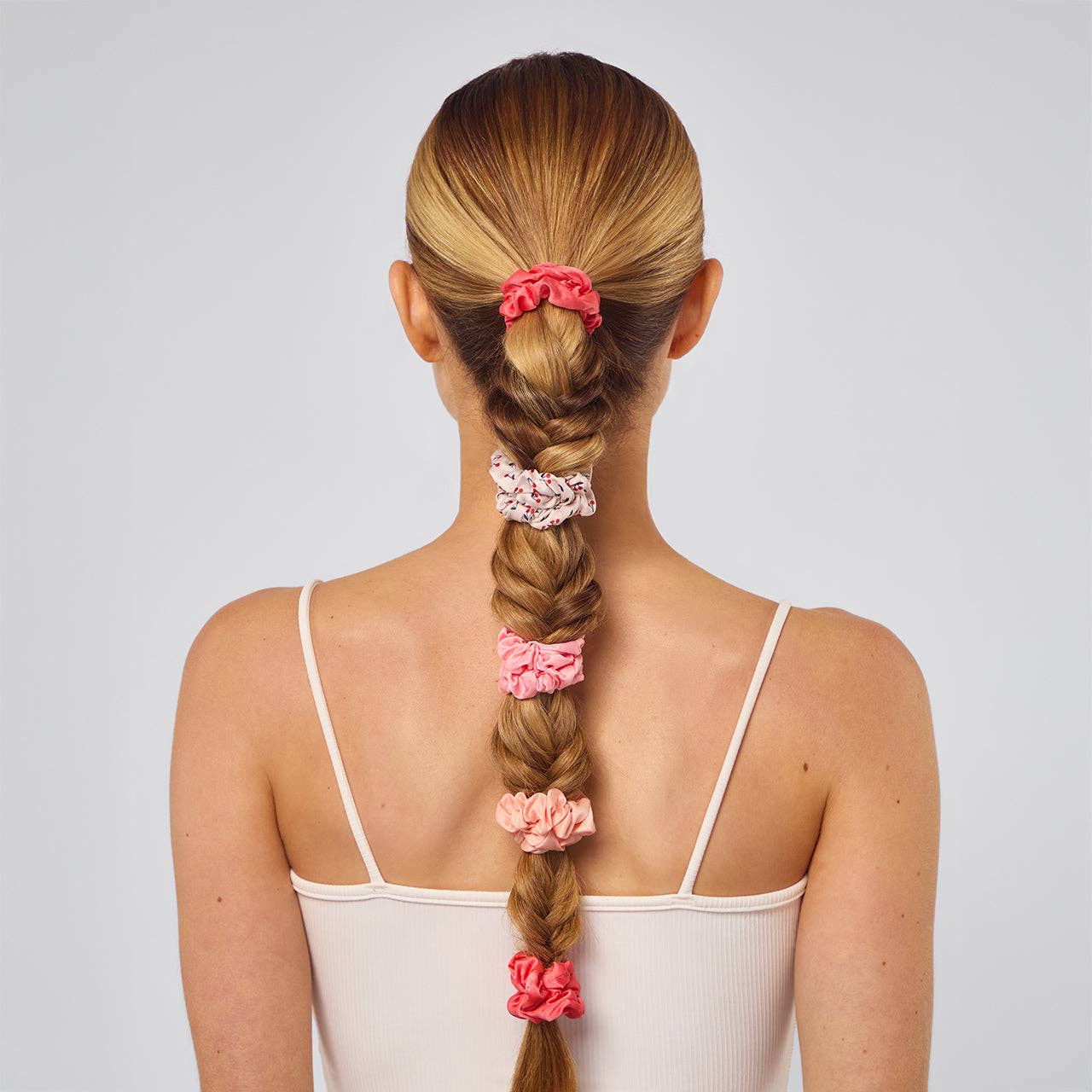 KITSCH - Ruched Satin Scrunchies 5pc Set - Assorted Cherry Blossom