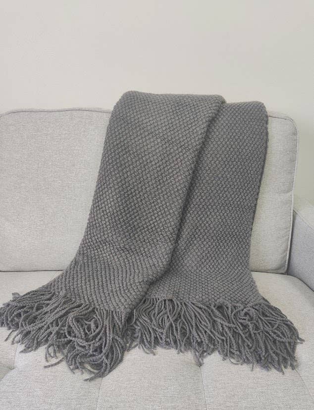 Knit Textured 50"x60" Throw Blanket with Fringe