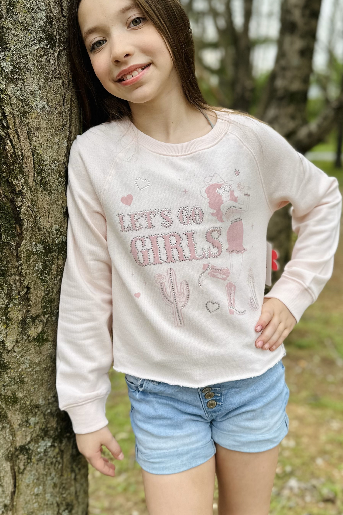 Paper Flower - Let's Go Girls Western rhinestone crop sweatshirt