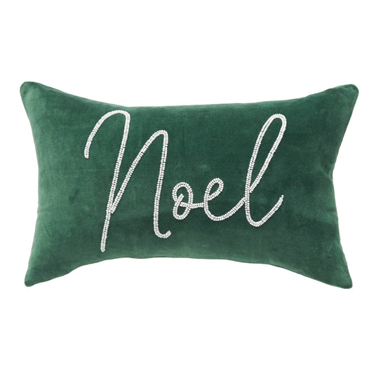 carol & frank - Christmas Noel Green Velvet Throw Pillow