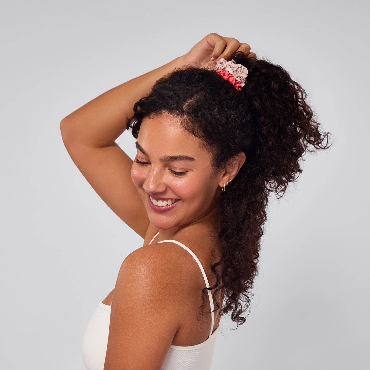 KITSCH - Ruched Satin Scrunchies 5pc Set - Assorted Cherry Blossom