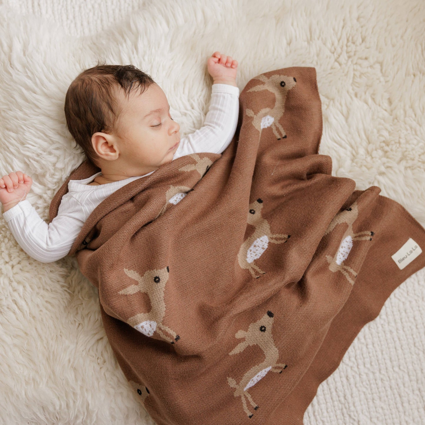 Bleu La La - 100% Luxury Cotton Receiving Swaddle Baby Blanket - Deer