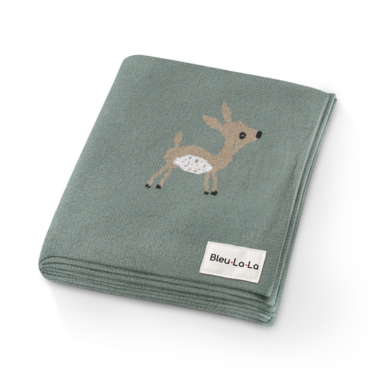 Bleu La La - 100% Luxury Cotton Receiving Swaddle Baby Blanket - Deer