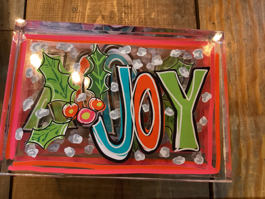 Tradecie joy with holly acrylic table sign