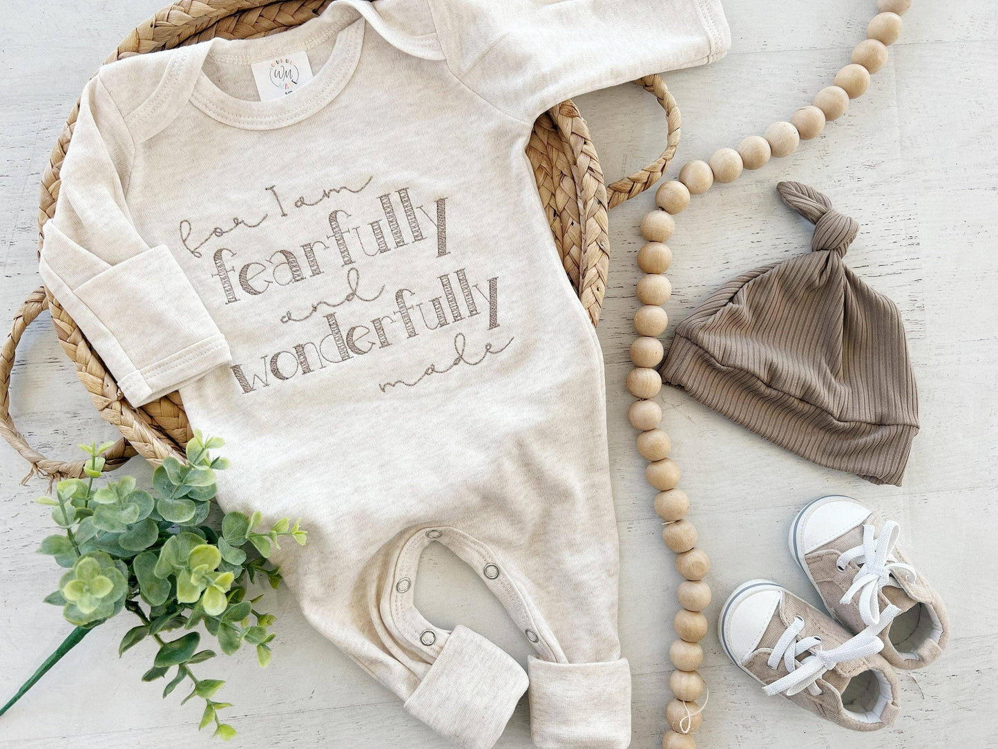 Wonderfully Made - Baby Romper | Fearfully and Wonderfully Made - Taupe/Oatmeal
