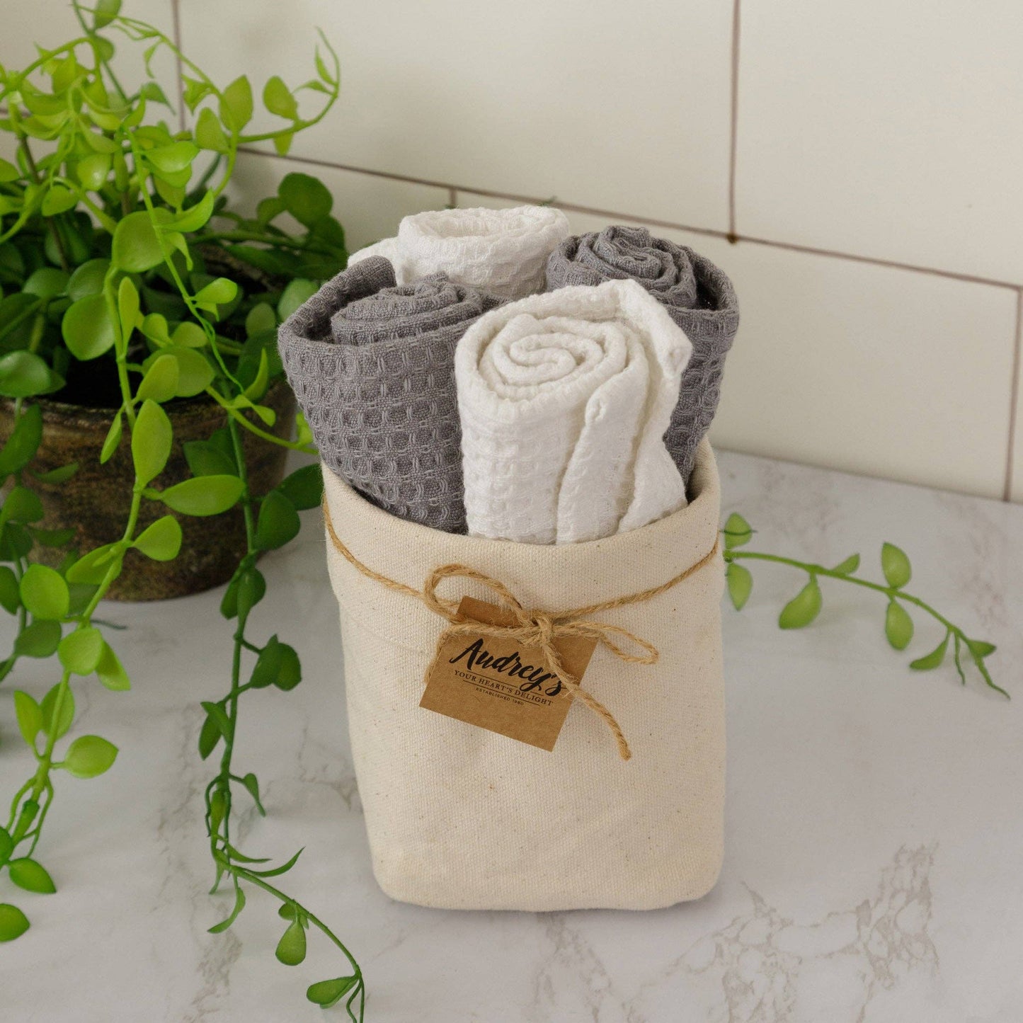 Audrey's - Dish Cloth Set - White And Gray Waffle (Set Of 04)