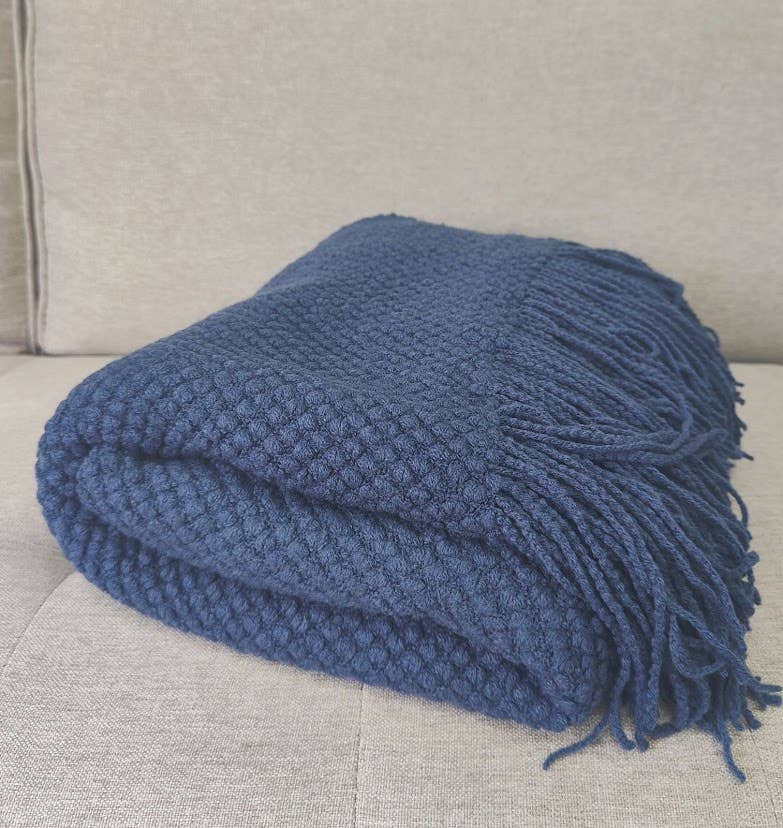 Knit Textured 50"x60" Throw Blanket with Fringe