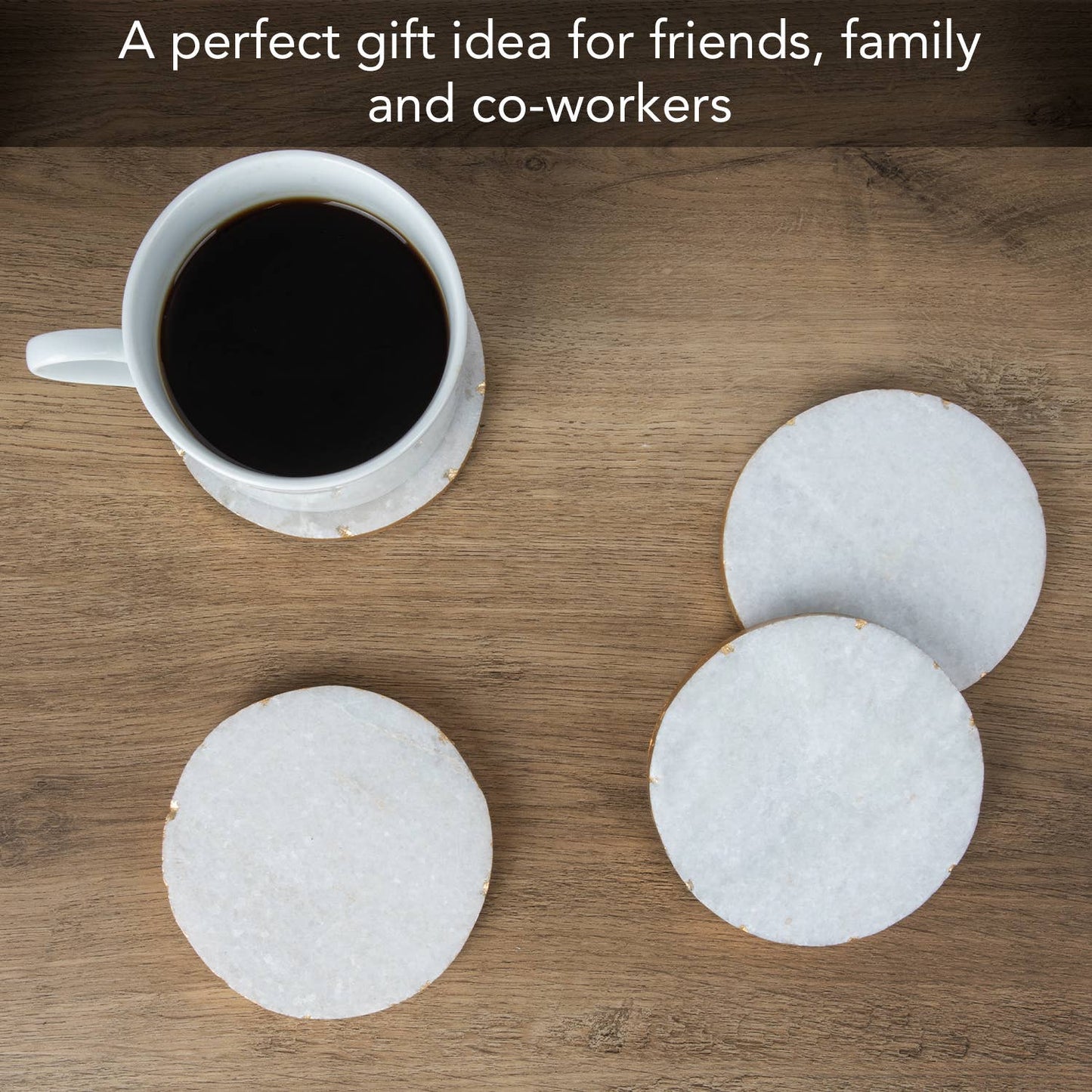 CounterArt/Highland Home/Thirstystone - Thirstystone 4pk Round White Marble w/ Gold Edges Coasters