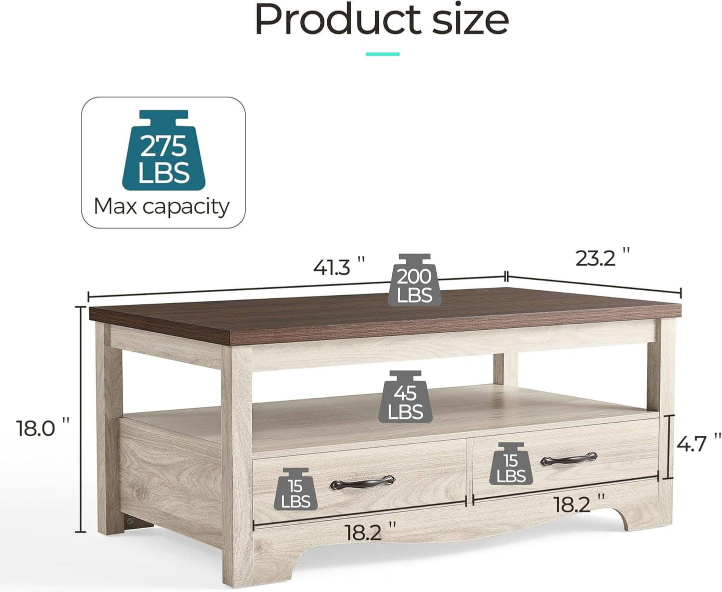 ShipItFurniture - Farmhouse Brown Oak Coffee Table With Storage Drawers