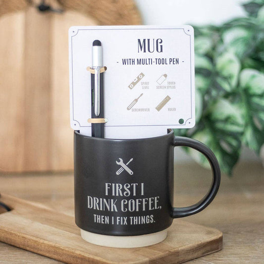 Something Different Wholesale - First I Drink Coffee Father's Day Mug with Multi-tool Pen