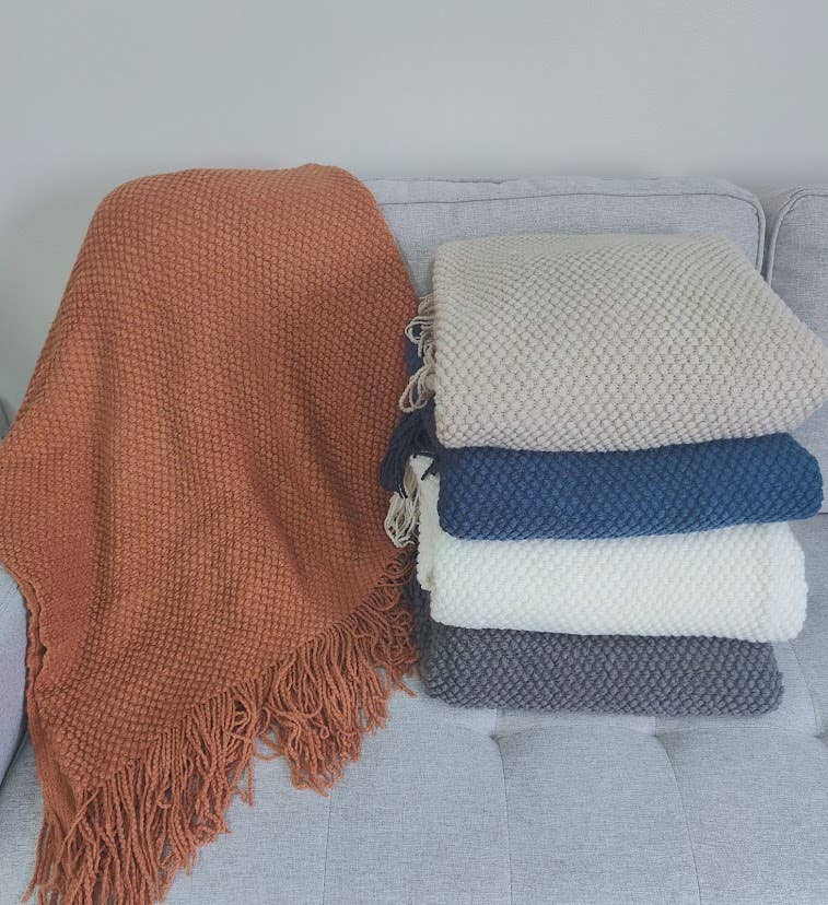 Knit Textured 50"x60" Throw Blanket with Fringe
