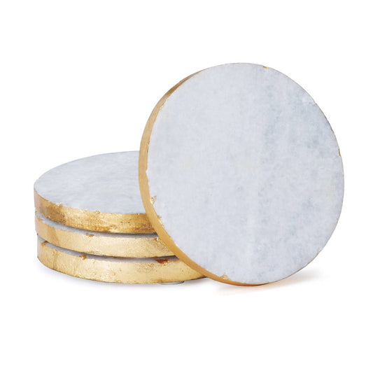 CounterArt/Highland Home/Thirstystone - Thirstystone 4pk Round White Marble w/ Gold Edges Coasters