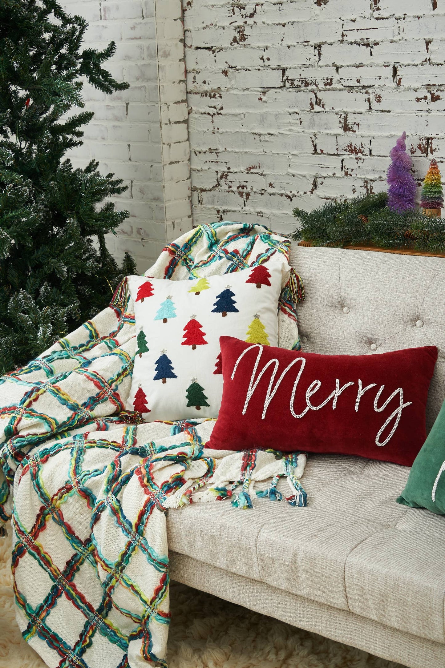 carol & frank - Christmas Merry Ruby Red Velvet Throw Pillow