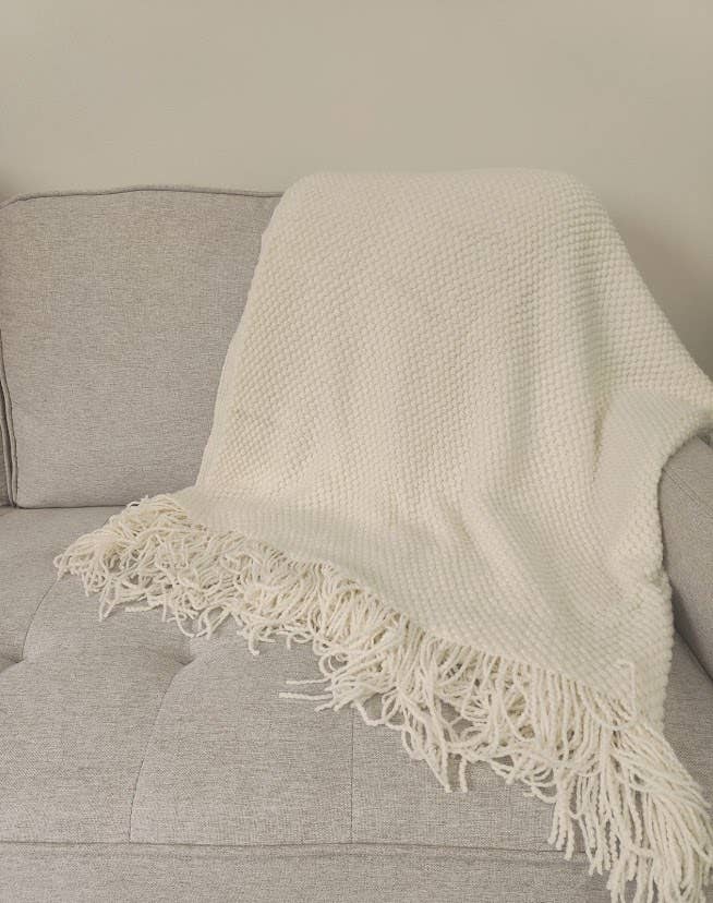 Knit Textured 50"x60" Throw Blanket with Fringe