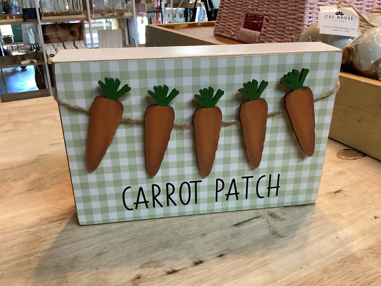Carrot Patch Green and White Gingham check box sign