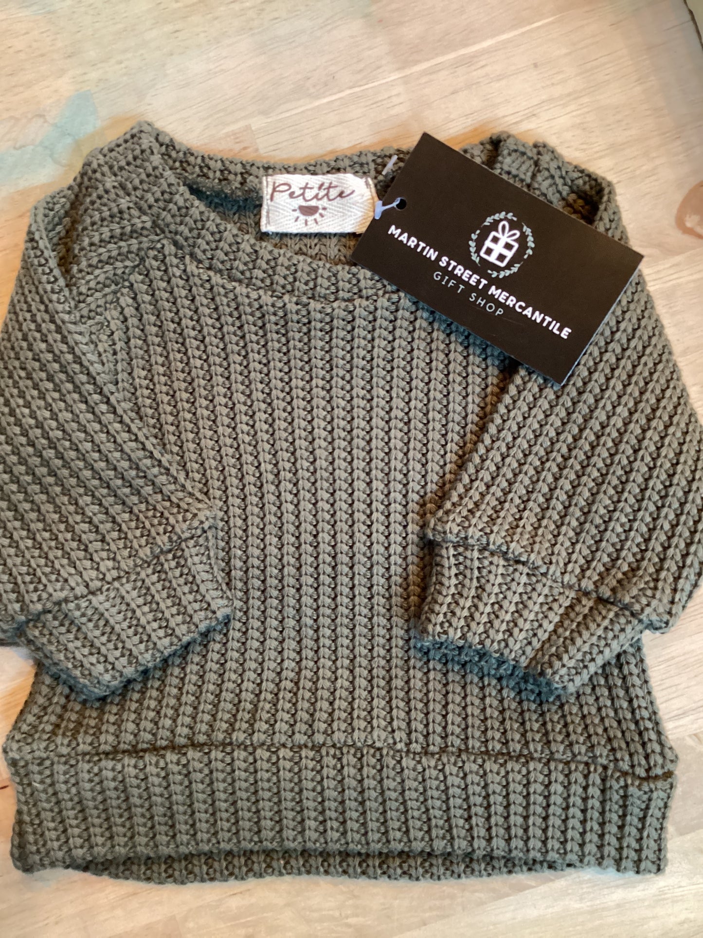 Petite Evelina/knit cotton sweater/sage