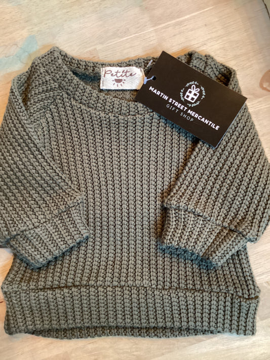Petite Evelina/knit cotton sweater/sage
