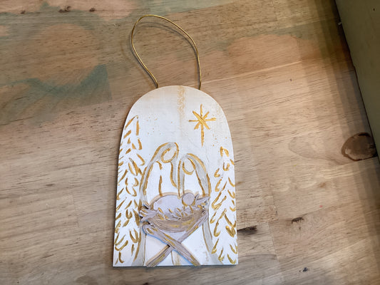 Wooden manger ornament