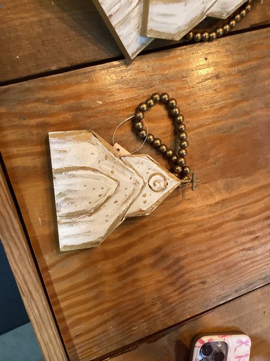 HANDPAINTED wood ornament church w metal steeple