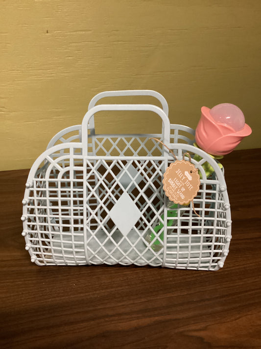 Blue jelly tote and bubbles