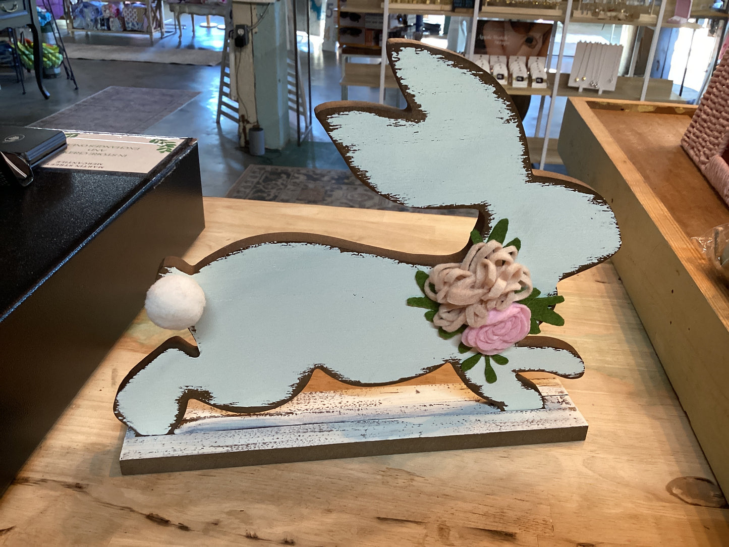 Distressed white running easter bunny