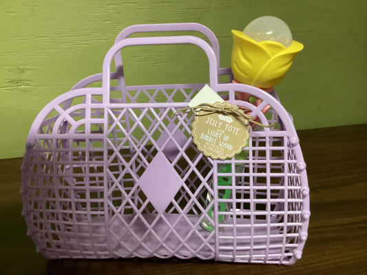 Purple jelly tote and bubbles