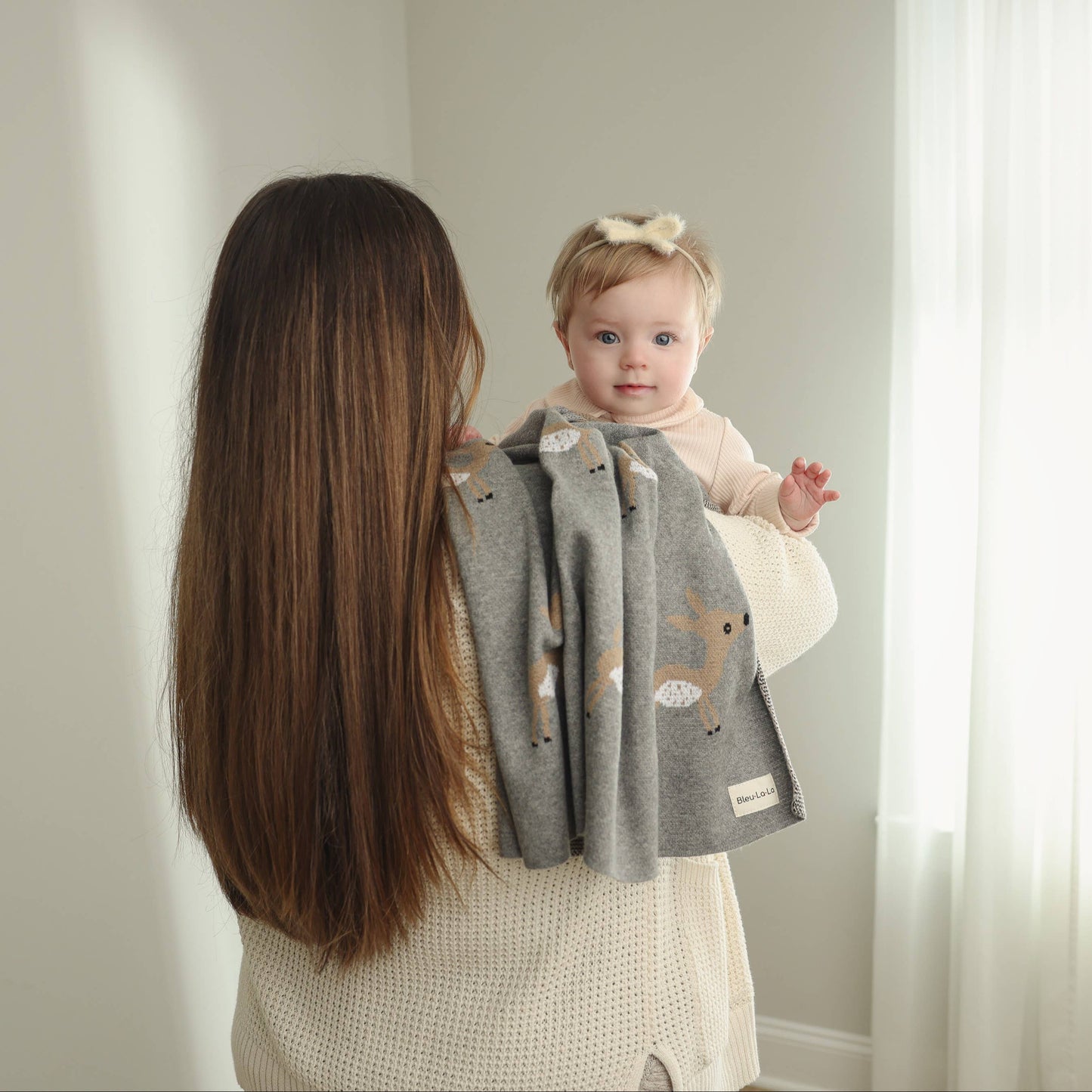 Bleu La La - 100% Luxury Cotton Receiving Swaddle Baby Blanket - Deer