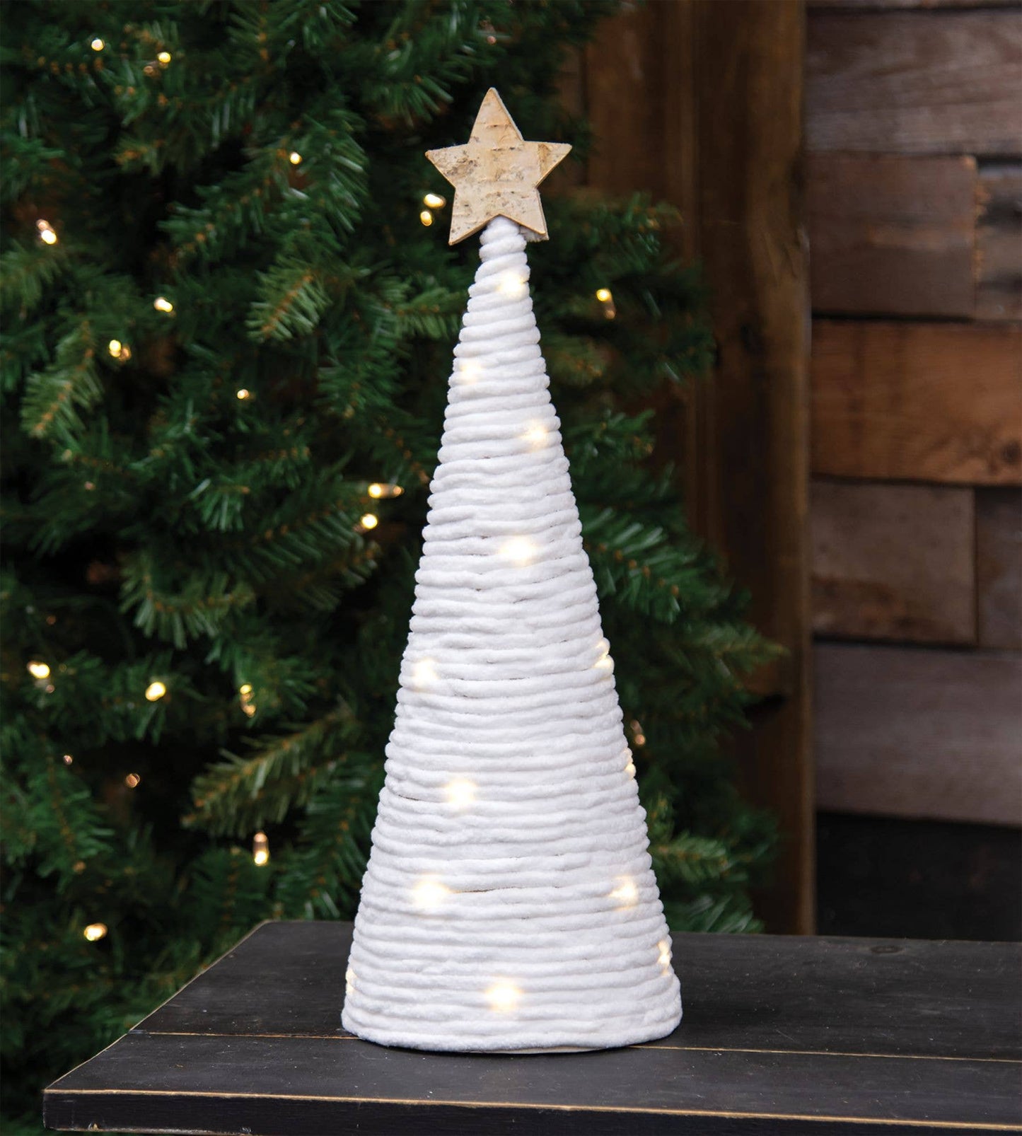 White Yarn Christmas Tree w/LED Lights, Large