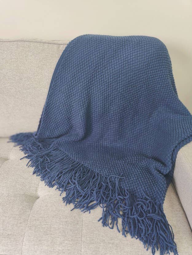 Knit Textured 50"x60" Throw Blanket with Fringe