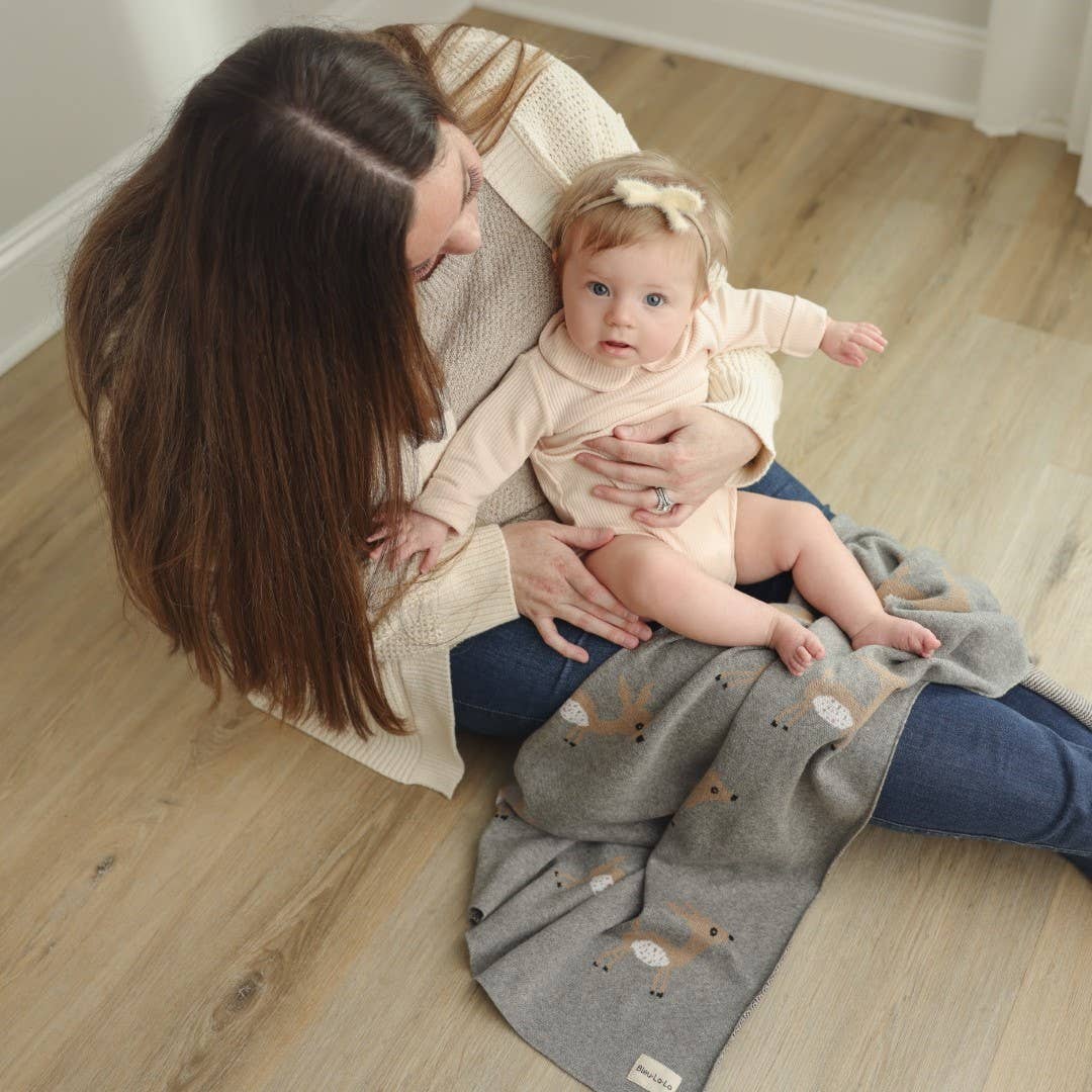 Bleu La La - 100% Luxury Cotton Receiving Swaddle Baby Blanket - Deer