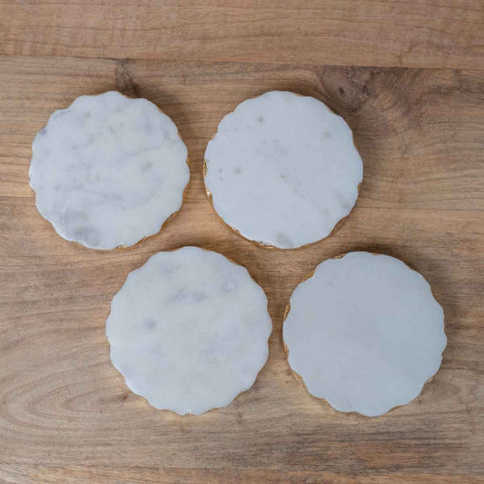 The Royal Standard - Ferrara Round Marble Coasters   White/Gold   4x4 Set of 4