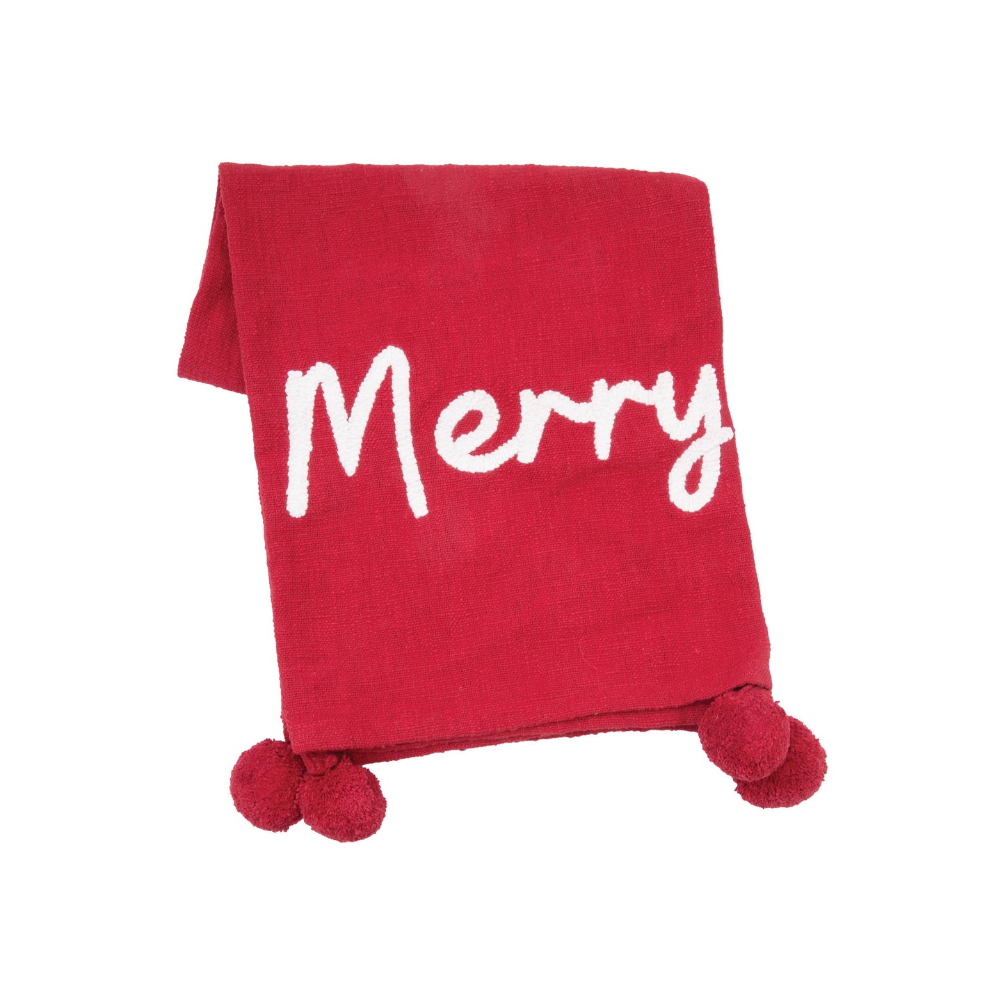 carol & frank - Christmas Merry Red Pom-Pom Throw Blanket