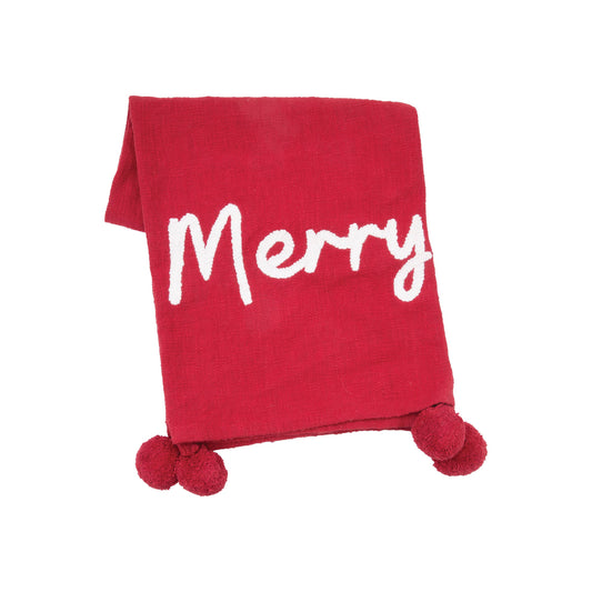 carol & frank - Christmas Merry Red Pom-Pom Throw Blanket
