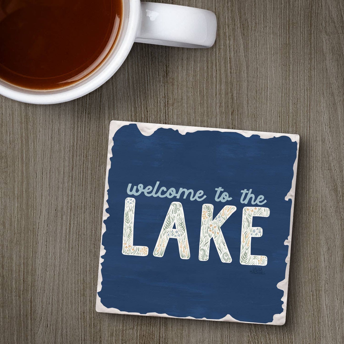 CounterArt/Highland Home/Thirstystone - "Lakeside Welcome" Single Tumbled Tile Coaster