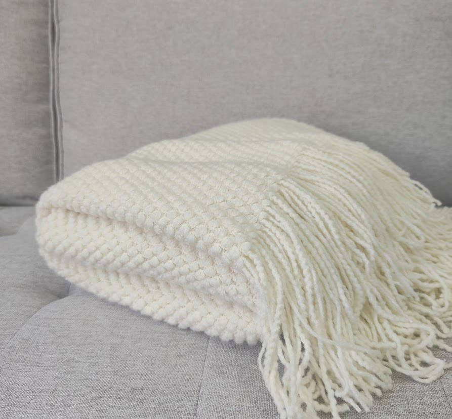 Knit Textured 50"x60" Throw Blanket with Fringe